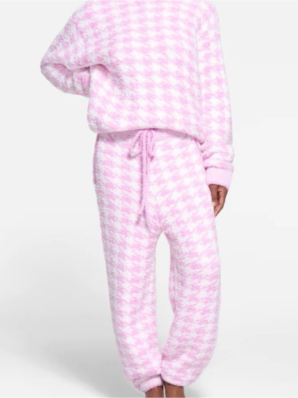 SKIMS Pink & White Houndstooth Lounge Set